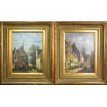 A pair of Dutch townscapes, oil on board, unsigned, 29 by 39cm.