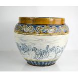 A Doulton Lambeth stoneware jardiniere decorated with a band of horses, by Hannah Barlow, signed and
