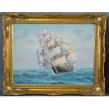 Y. Jones (20th century): Ship on Stormy Seas, oil on canvas, 39 by 29cm.