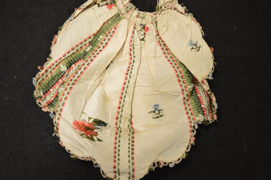 Two 19th century embroidery samples on silk, one of corset form embroidered with flowers and - Image 11 of 11