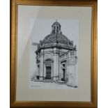 Andrew Micallef (20th century): architectural sketch, original ink drawing, 41 by 29cm.