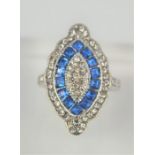 A blue kite gemstone Art Deco style dress ring, size L, 6.8g