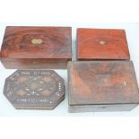 Two 19th century writing slops, a marquetry and mother of pearl inlaid box etc, a/f