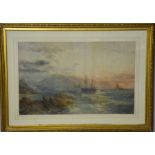 SP Jackson (19th century): fishing boats in stormy seas with harbour in the background, signed and