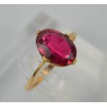 A 9ct gold and pink tourmaline ring, size R and a half, 2.9g