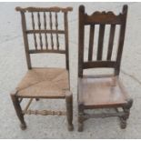 Two 19th century oak chairs, one with rush seat