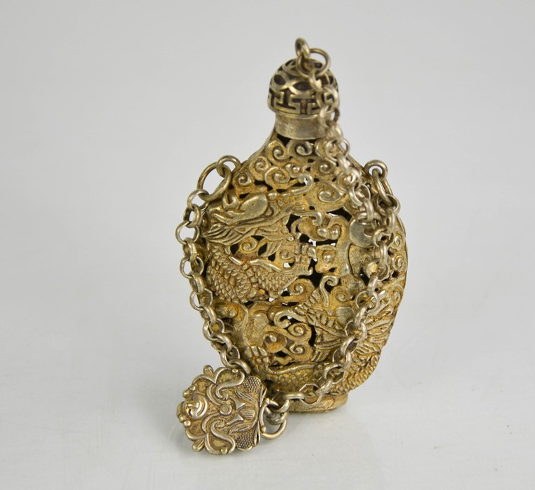 A Chinese tibetan miao silver snuff bottle.