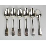 A set of six silver dessert spoons, 9.17toz.