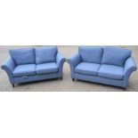 A pair of blue John Lewis settees, 179cm wide by 93cm by 83cm high