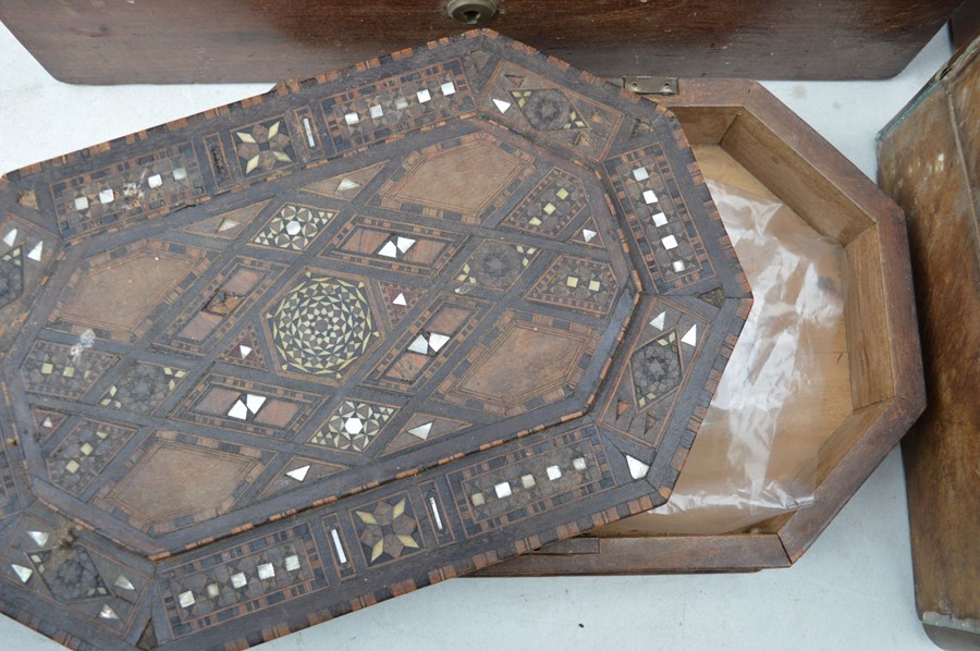 Two 19th century writing slops, a marquetry and mother of pearl inlaid box etc, a/f - Image 3 of 5