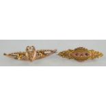 Two 9ct gold brooches to include a Victorian sweetheart example, 4.4g