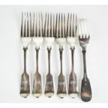 A set of six silver dinner forks, 14.34toz.