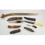 A group of vintage penknives and hunting / butchers knives, various makers to include Wade and