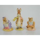 Three Royal Albert Beatrix Potter figures "Lady Mouse made a Curtsey" "Old Mr Bouncer" and "Benjamin