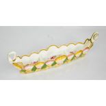 An 18th century porcelain pen tray, possibly early Worcester / Derby, with swan neck handles,
