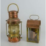 Two copper and brass lanterns, one of cylindrical form