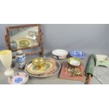 A group of antique collectibles to include toilet mirror , Chinese stoneware vase, Belique vase a