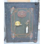 A Victorian S. Withers and Co safe with original painted decoration and key, 41cms wide x 41cms deep