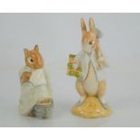 Two Beswick and Royal Doulton Beatrix Potter figures "Peter Rabbit Gardening" and "Chippy Hackee"