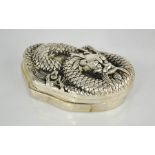 A Chinese Tibetan Miao silver ink box with carved dragon lid, 1125g.