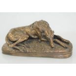 A bronzed model of a reclining deerhound, after Paul-Joseph-Raymond Gayrard, signed Gayrard London