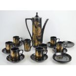 A Portmeirion pottery Phoenix pattern coffee set by John Cuffley