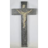 A French early 20th century marble crucifix with bronze figure of Christ signed A. Dubois