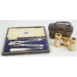 A pair of 19th century Colmont mother of pearl opera glasses in original case together with a