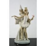 A Lladro porcelain figure group titled Carnival Couple; clown and ballerina dancing, number 4882,