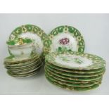 Nine Victorian hand painted floral plates together with similar cups and saucers