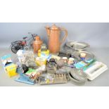 A group of vintage collectibles to include copper jug, silver plate toast rack, cigarette case,