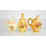 Three Royal Worcester miniature blush ivory examples, including two flat back jugs and a twin
