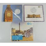 Three Royal Mint £100 uncirculated silver coins to include Big Ben, Trafalgar Square and