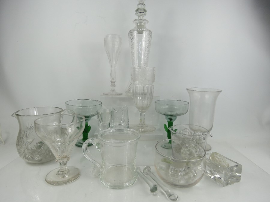 A quantity of Victorian and later glassware to include vase, jug, bottle stoppers and stirrers