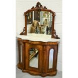 A 19th century Victorian serpentine sideboard with marble top and mirrored back, with inlaid