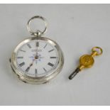 A silver ladies pocket watch by H Samuel, Swiss made, the case engraved with chased decoration,