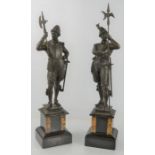 A pair of late 19th century spelter figurines, soldiers holding halberds, 51.5cm