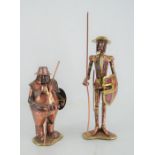Two scratch built metal figurines, signed Belmant to base, 33cm high