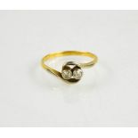 A gold (untested) diamond toi et moi ring, set with two diamonds, size O½, 2.6g