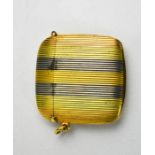 Fine Imperial Russian possibly by Faberge three colour striped gold vesta case of curved rectangular