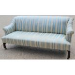 A country house style three seater settee upholstered in a blue and beige striped pattern, 179cm