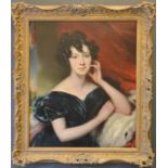 George Henry Harlow (1787-1819): portrait of lady wearing a blue velvet gown, oil on canvas, 74 by