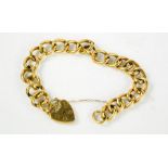 A 9ct gold chain bracelet with heart form clasp, 10.7g.