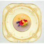 A Royal Worcester plate of square form, in the Art Nouveau style, painted in the centre with