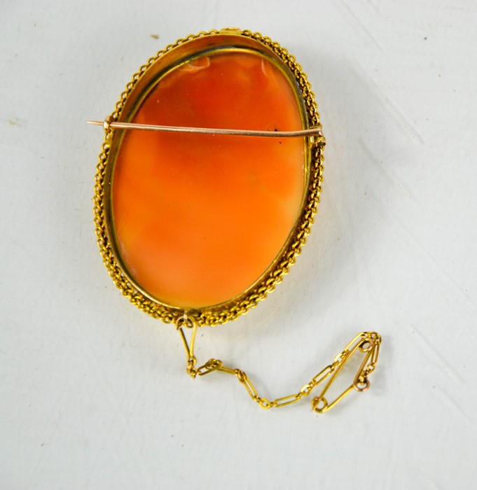 A 15ct gold cameo brooch, depicting a female profile portrait, grape and vine, in a 15ct gold brooch - Image 2 of 2
