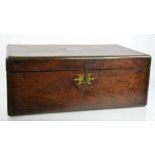 A Regency rosewood and brass bound writing sloop with secret drawers, side drawer, maroon velvet