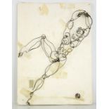 Skye Ferrante 'Man of Wire' (American, 20th century) nude wire sculpture on board, 46cm long. [