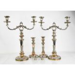 A 19th century pair of interchangable candleabra / candlesticks and matching smaller pair of