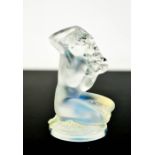 Lalique France opalescent Floreal nude seated woman figurine, etched Lalique, France, 8cms tall