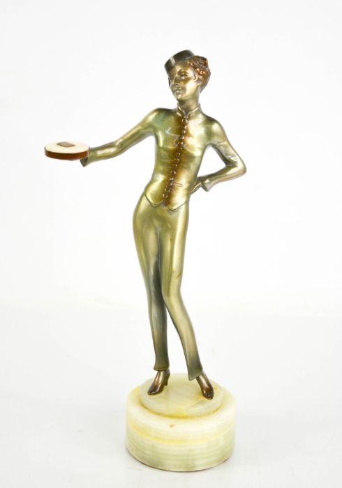 Josef Lorenzl (1892-1950): Waitress, Art Deco figurine circa 1930, with gloss metallic patination,